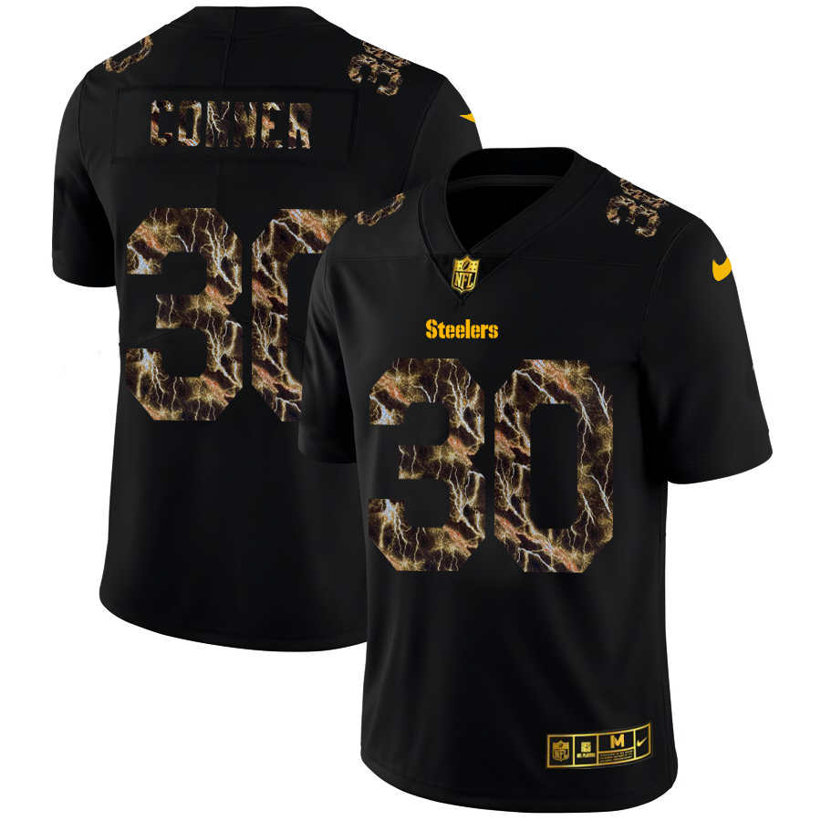 2020 Pittsburgh Steelers #30 James Conner Men Black Nike Flocked Lightning Vapor Limited NFL Jersey